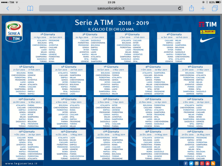 Calendario Del Campionato Di Calcio Serie A